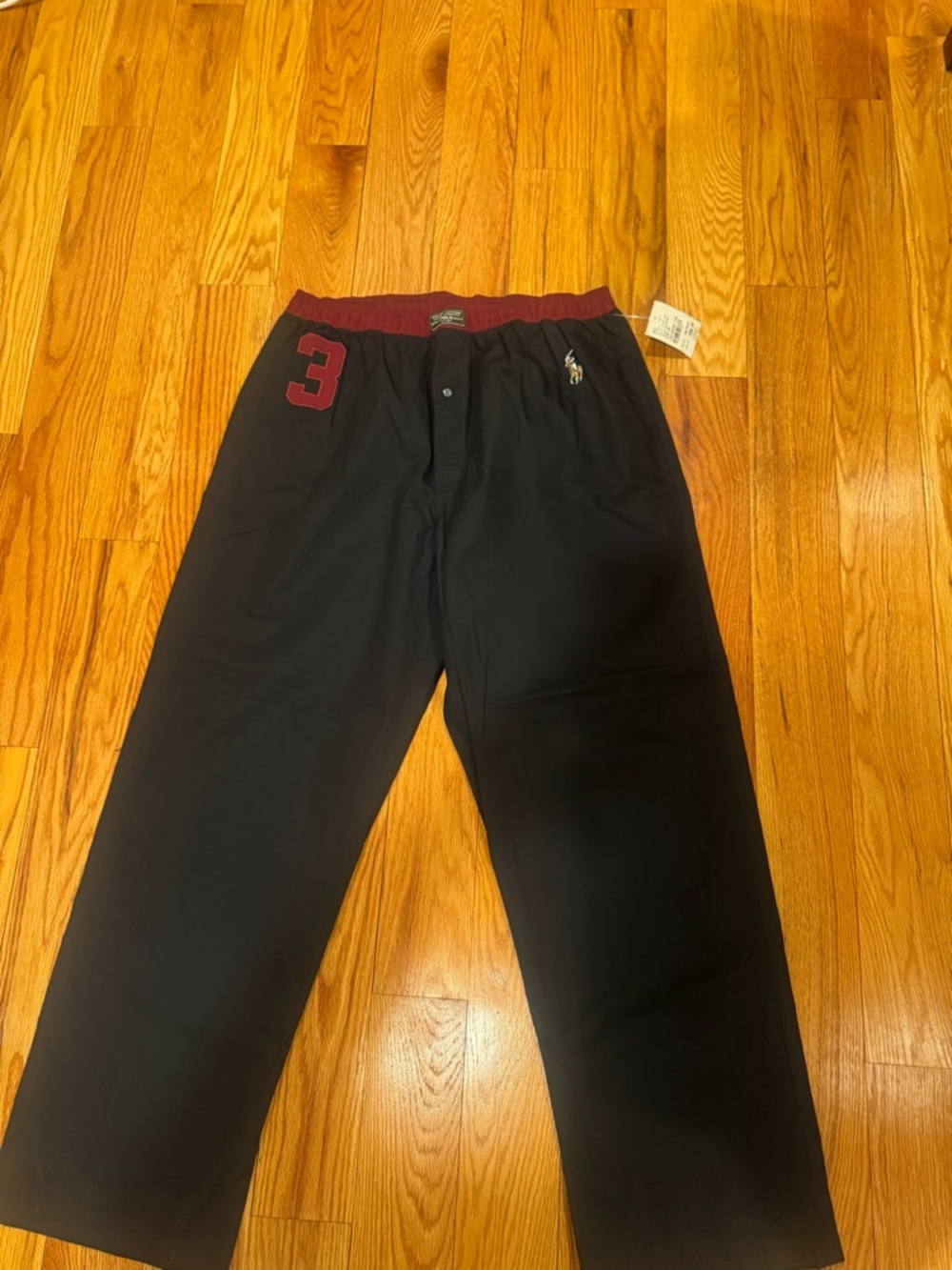 Ralph Lauren Black Sweatpants with Maroon Waistband & Red Patch